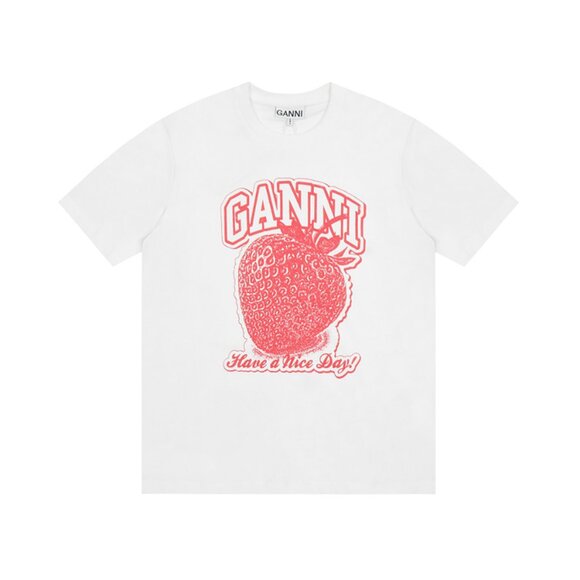 Ganni Strawberry Print Short Sleeve T-Shirt